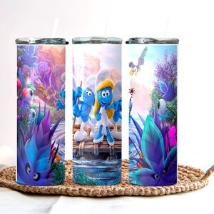 Smurfs inspired 20 oz. stainless steel tumbler with lid and straw